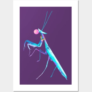 Blue Praying Mantis with Bubblegum Posters and Art